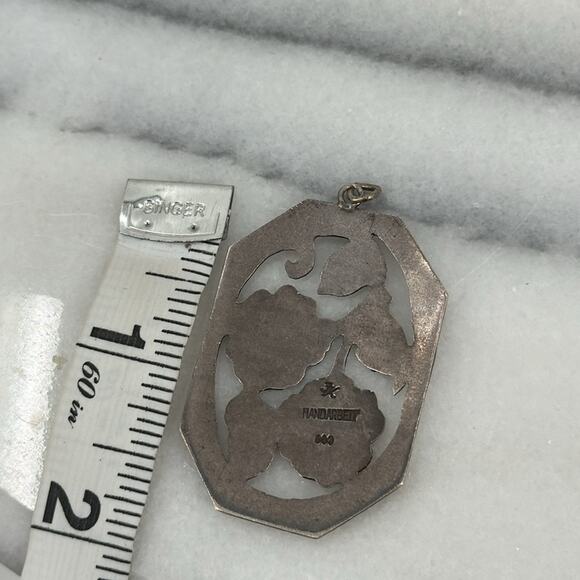 Vintage Handarbeit 900 silver hand carved flower pendant - Picture 5 of 6